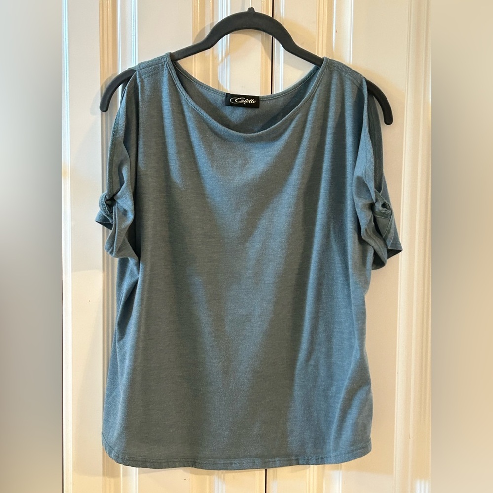 Medium blue cold shoulder shirt